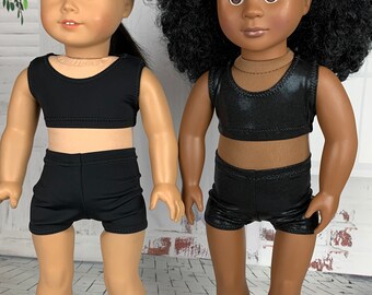 SHINY GREEN SPORTS BRA /& SHORT SET Fits 18/" American Girl Dolls Dance//Cheer