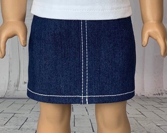 Blue Denim Mini Skirt with White Topstitching - Doll Clothes made for 18 inch Dolls