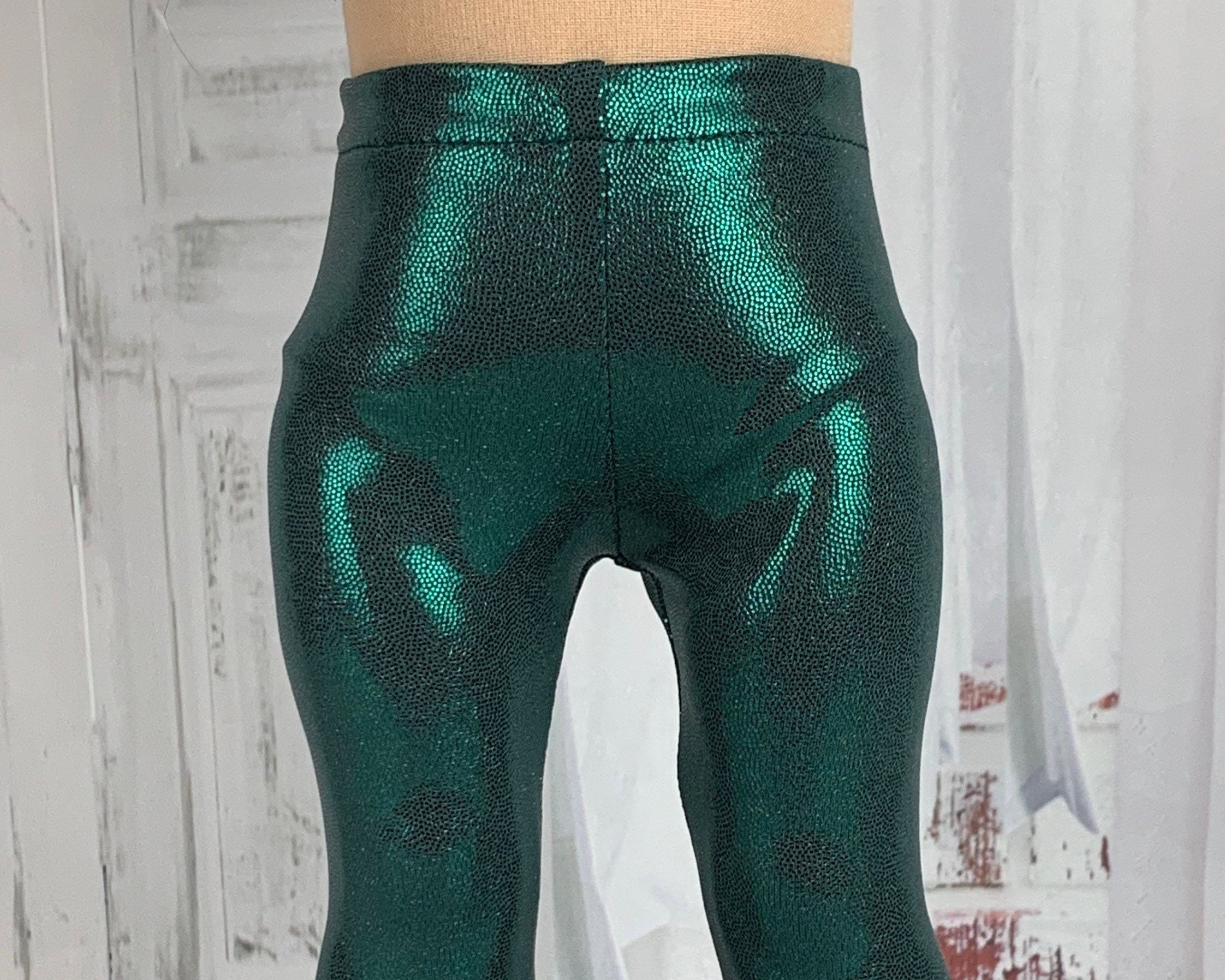 Footed Leggings Shiny Dark Forest Green Pants With Feet Footie