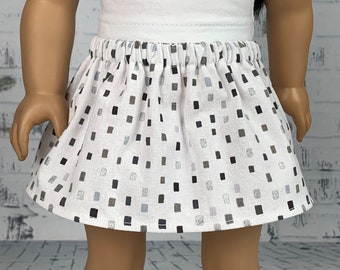 18 inch Doll Skirt - Gray and Silver Squares on White - Doll Clothes fits 18" Dolls