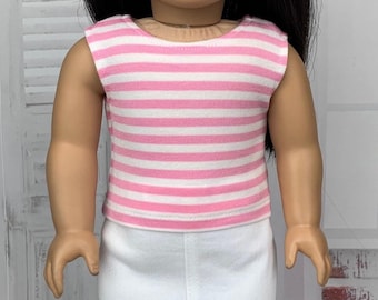 Pink & White Striped Tank Top - 18 inch Doll Clothes made to fit 18" Dolls