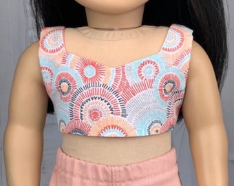 18 Inch Doll Crop Top – Sweetheart Neckline, Circles Pattern Cotton Shirt