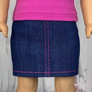 Blue Denim Mini Skirt with Raspberry Topstitching - Doll Clothes made for 18 inch Dolls