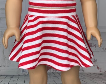 Red & White Striped Skater Skirt - Circle Skirt - 18 inch Doll Clothes - Made to fit 18" Dolls
