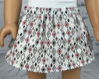 Diamond Print 18-inch Doll Skirt – Red, Gray & Black Clothes