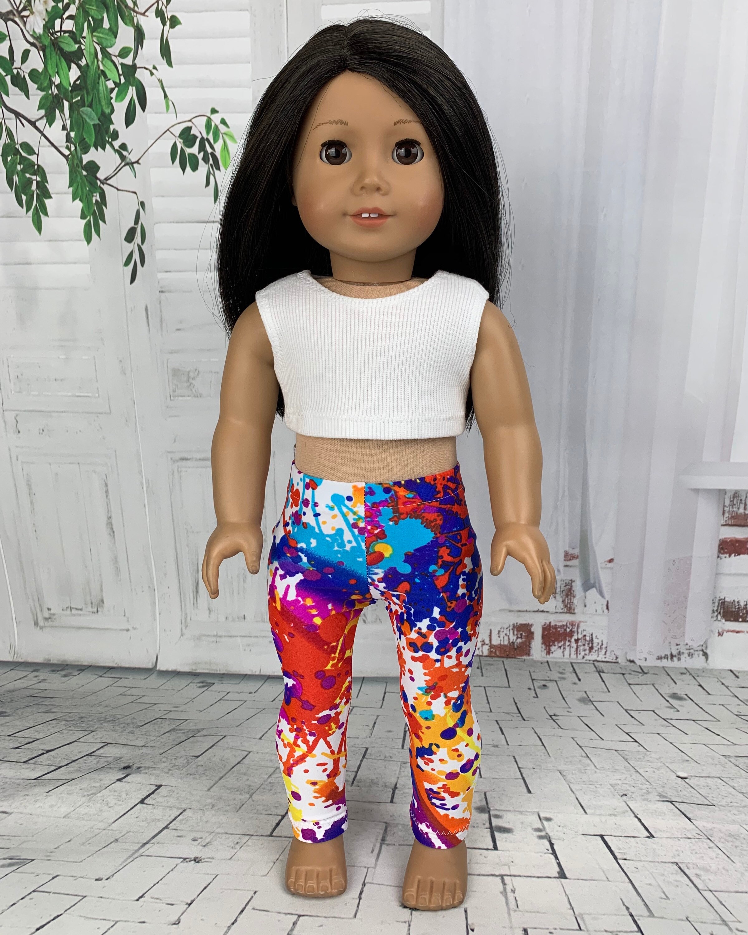 White Paint Splatter Spandex Leggings Doll Clothes Made to Fit 18 Dolls 