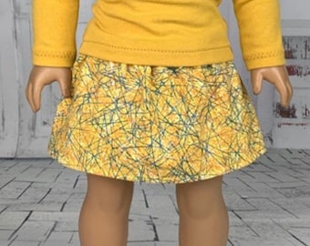 18 inch Doll Skirt - Mustard Yellow with Graphic Lines - Doll Clothes fits 18" Dolls