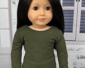 Olive Green Ribbed Long Sleeved Shirt made for 18" American Girl Doll Clothes
