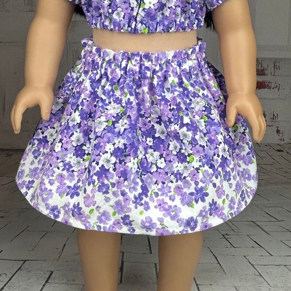 18 inch Doll Skirt - Purple & White Floral Paper Bag Skirt - Doll Clothes fits 18" American Girl Dolls