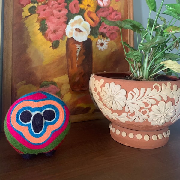 Vintage Huichol Yarn Art Owl