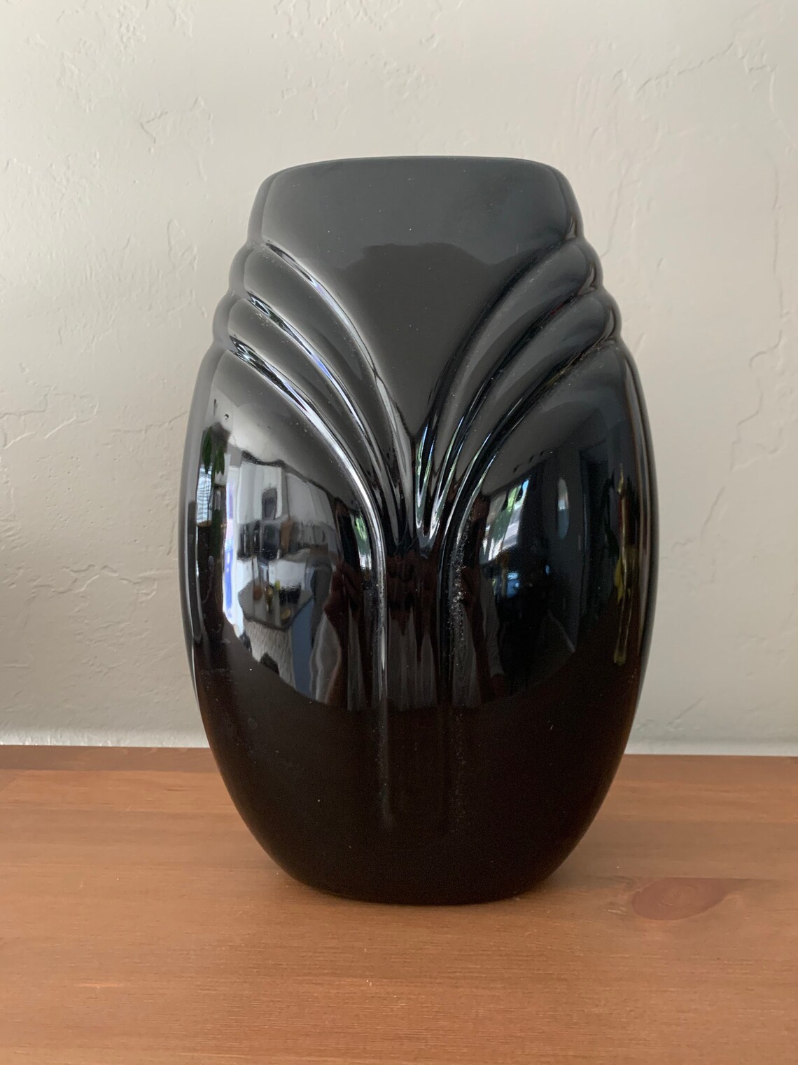 Vintage 80s Black Ceramic Vase Etsy
