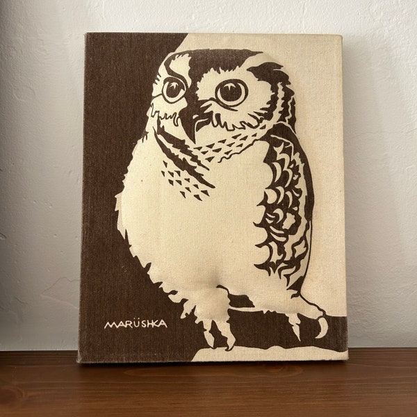 Vintage Marushka Owl Canvas Wall Hang