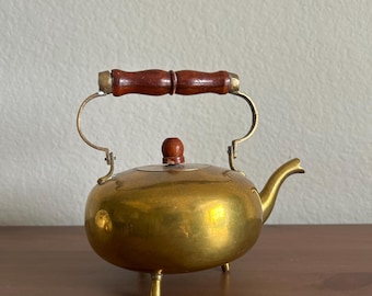 Vintage Brass Teapot with Wood Handle