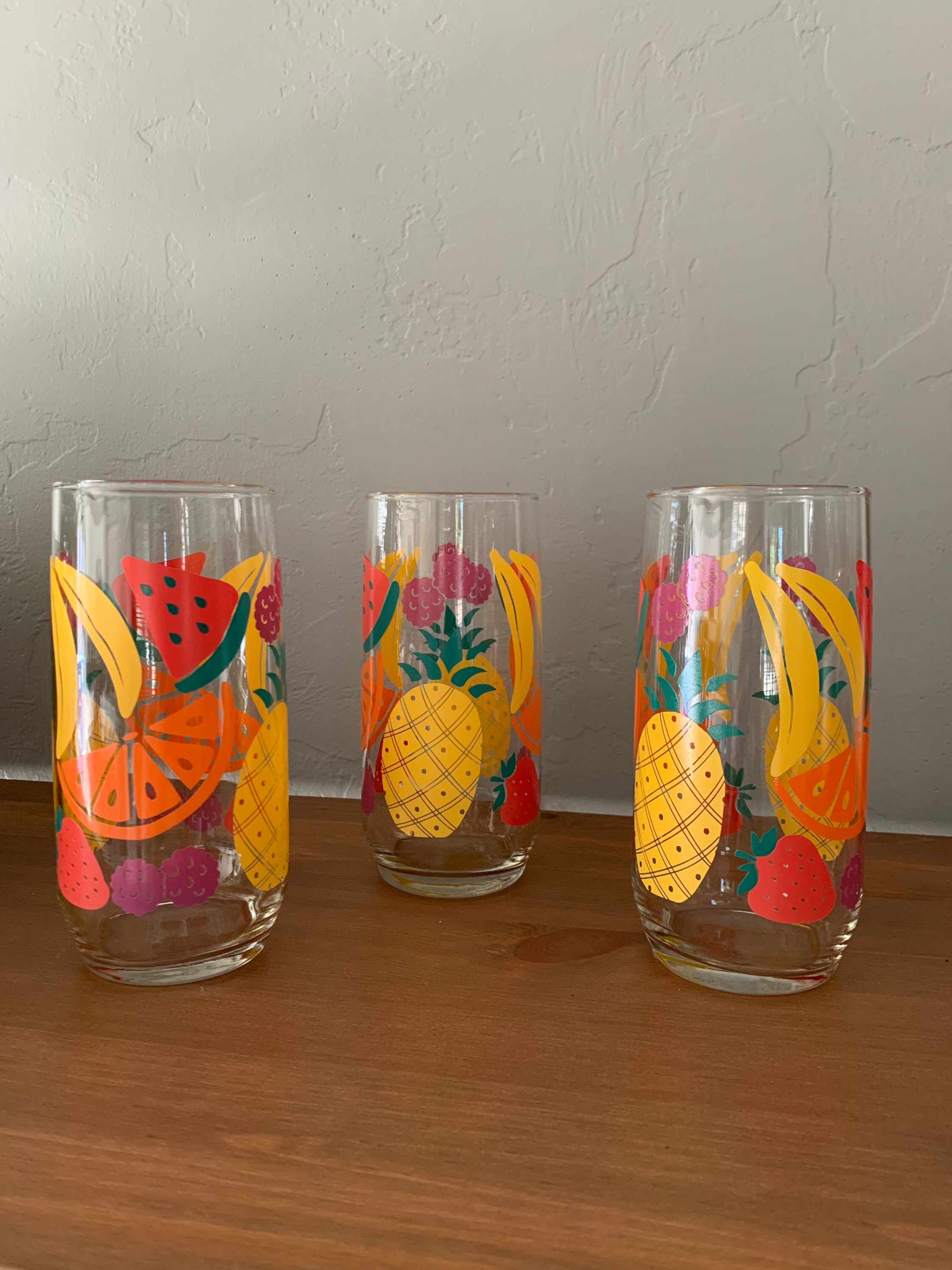 Vintage 90’s Fruit Print Tall Glasses | Etsy