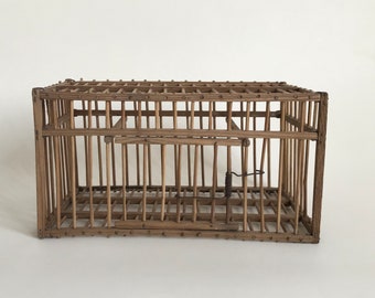 Ancienne Cage à Oiseaux En Bois – Transport D'appelant – Chasse – 37 Cm – France