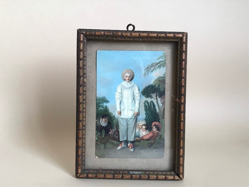 Gilles by Antoine Watteau. Vintage framed postcard image 1