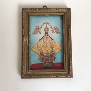 Antique Virgen de San Juan de los Lagos, framed image.