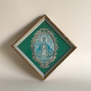 Vintage Virgen de San Juan de los Lagos, framed image.
