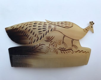 Antique mexican comb, peacock.