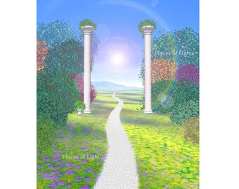 Path of Light, Inspirational art, wall art, garden, beautiful scene, digital art, unique gift, mystical art, visionary art, gift of hope