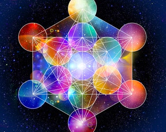 Metatron's Cube, sacred geometry, galaxy, art prints, mystical art, yantra, celestial, meditation, spiritual art
