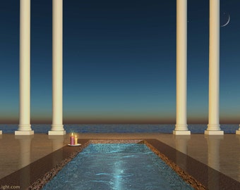 Atlantean Spa - Mystical Eve, Atlantis, atlantean, columns, architecture, visionary art,  unique gift, mystical