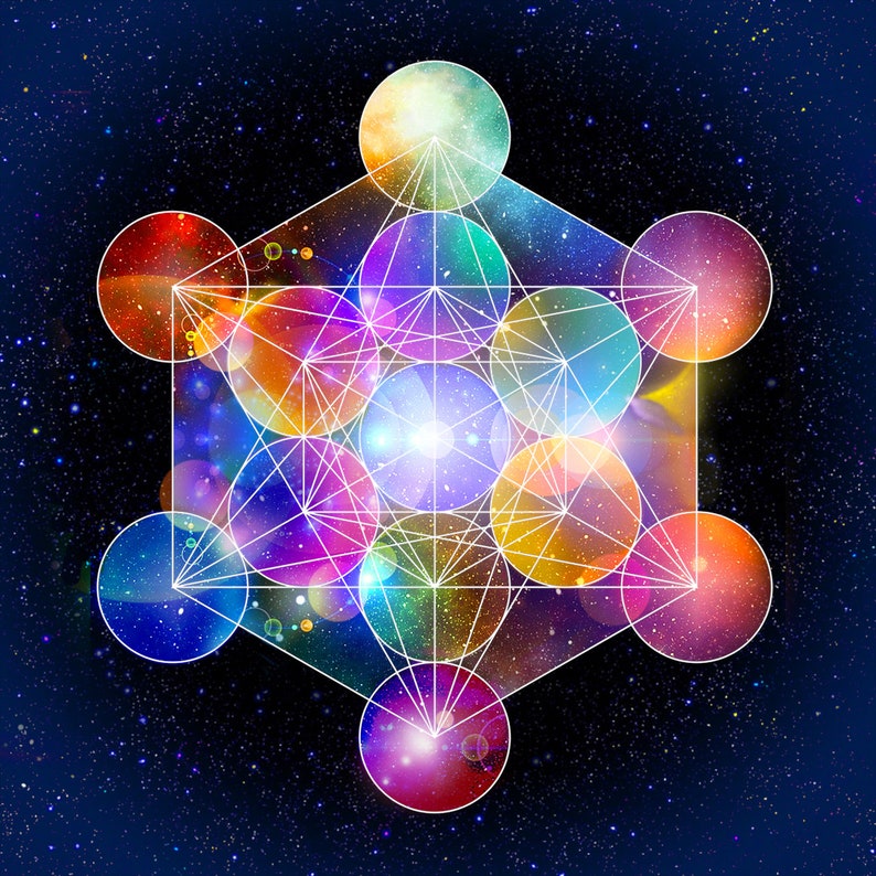 Metatron's Cube, sacred geometry, galaxy, art prints, mystical art, yantra, celestial, meditation, spiritual art image 1