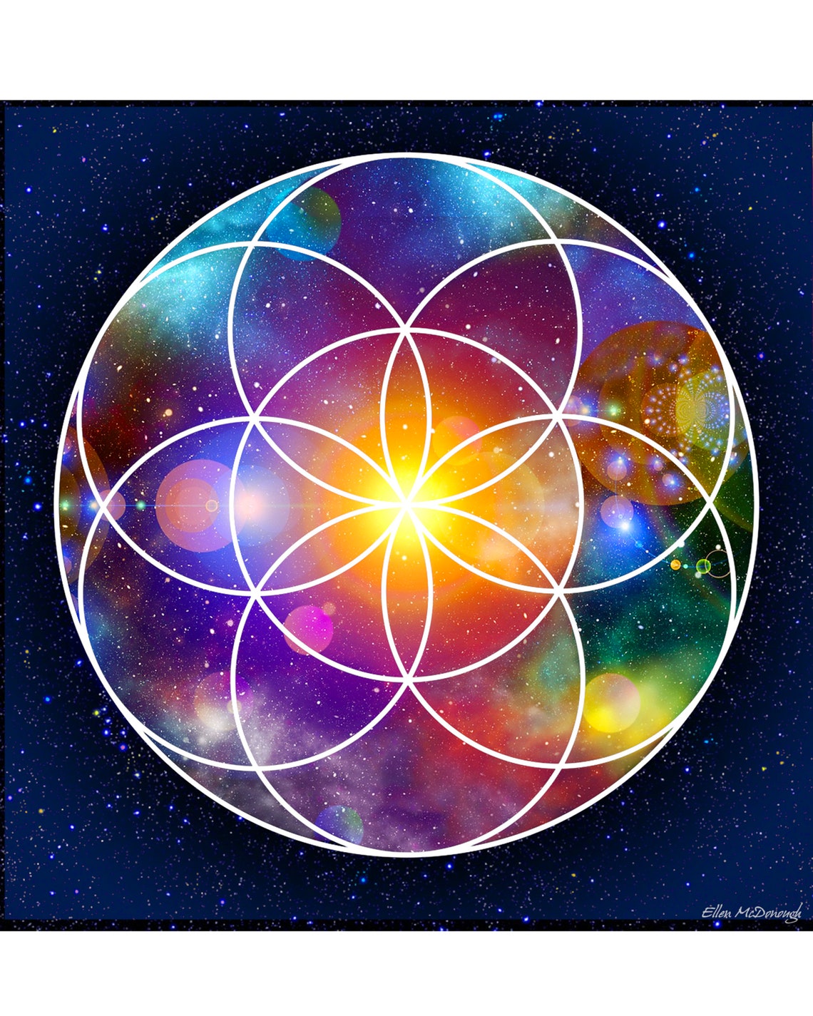 Seed of Life, Sacred Geometry, Galaxy, Art Prints, Mystical Art, Yantra