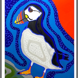 Puffin Gouache Painting, Puffin Portrait Painting, Puffin Wall Art, Bird Painting, Bird Gouache Painting, Nature Painting, Puffin Art
