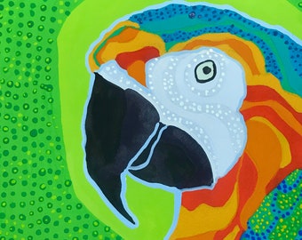 Macaw Gouache Painting, Macaw Portrait Painting, Macaw Wall Art, Bird Painting, Rainforest Bird Painting, Macaw Painting, Multicolor Macaw