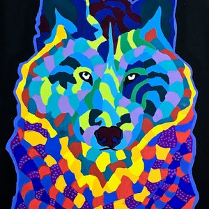 Wolf Gouache Painting, Multicolor Wolf Painting, Wolf Portrait Painting, Wolf Wall Art, Colorful Wolf Painting, Timber Wolf Painting, Nature