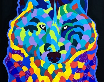 Wolf Gouache Painting, Multicolor Wolf Painting, Wolf Portrait Painting, Wolf Wall Art, Colorful Wolf Painting, Timber Wolf Painting, Nature