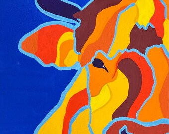 Multicolor Cow Painting, Gouache Cow Painting, Cow Wall Art, Orange, Yellow & Blue Cow Painting, Farm Animal Painting, Farm Animal Art, Cow