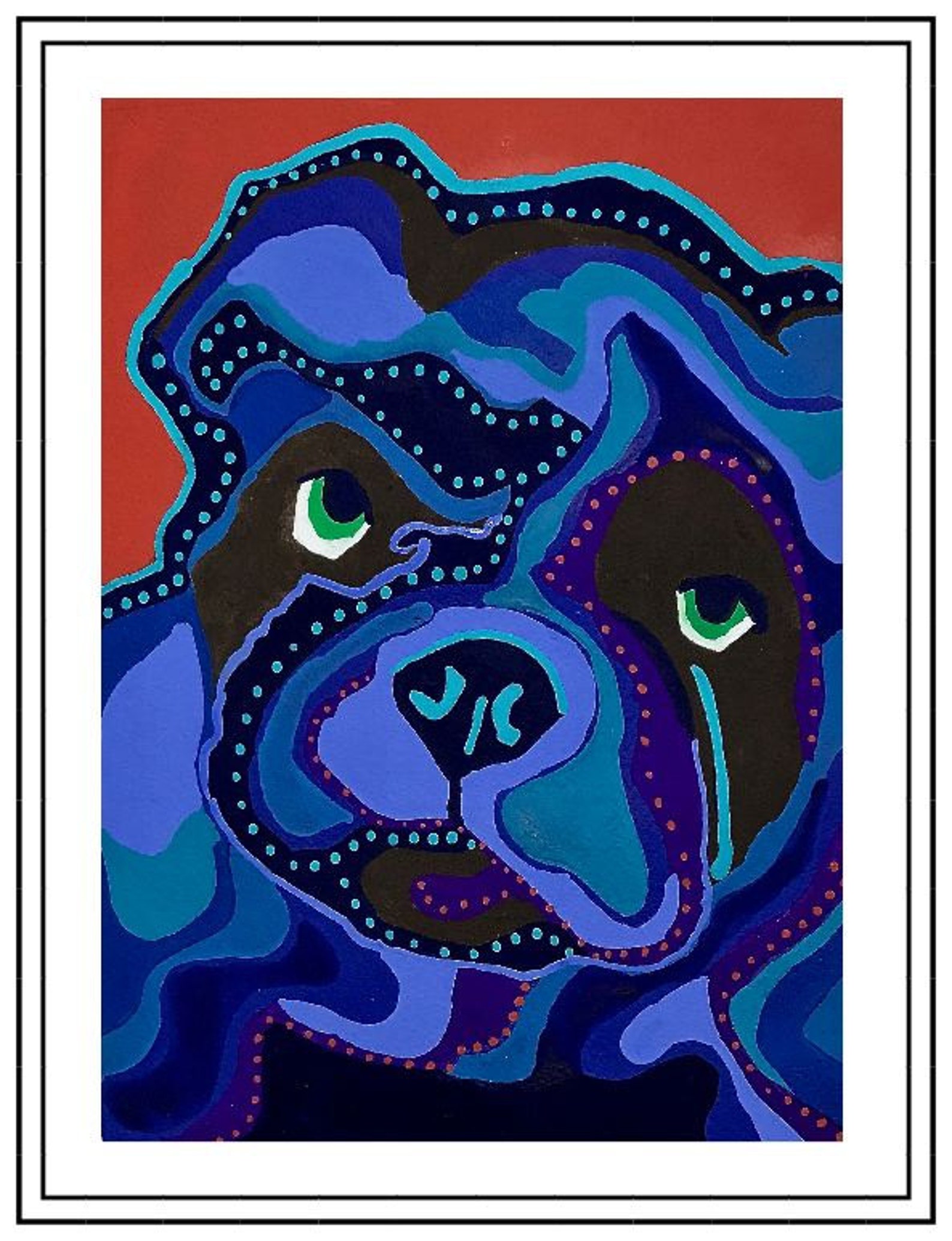 Blue Bulldog Portrait Painting, Bulldog Painting, Bulldog Art, Blue