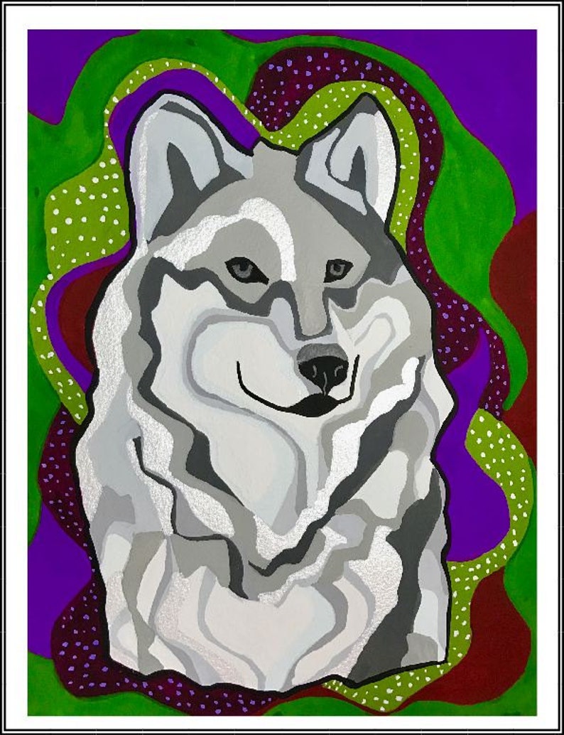 White Wolf Gouache Painting, Wolf Painting, Wolf Wall Art, Wolf Gouache Painting, Wolf Art image 3