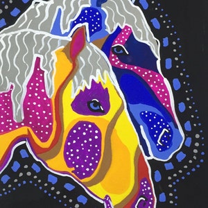 2 Horses Gouache Painting, 2 Multi Color Horses Gouache Painting, Horse Wall Art, Equine Painting