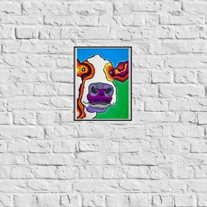 Cow Gouache Painting, Cow Portrait, Cow Painting, MultiColor Cow Painting, Cow Wall Art, Cow Home Decor, Farm Animal Painting image 3