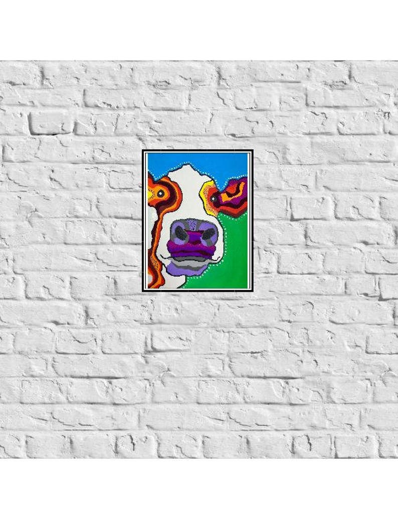 Cow Gouache Painting, Cow Portrait, Cow Painting, MultiColor Cow Painting, Cow Wall Art, Cow Home Decor, Farm Animal Painting image 3