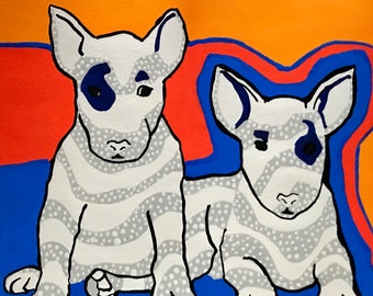 Bull Terrier Puppies Gouache Painting, Bull Terrier Painting, Bull Terriers, Dog Art, Dog Painting, Dogs, Bull Terrier Wall Art, Puppies