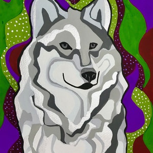 White Wolf Gouache Painting, Wolf Painting, Wolf Wall Art, Wolf Gouache Painting, Wolf Art image 1