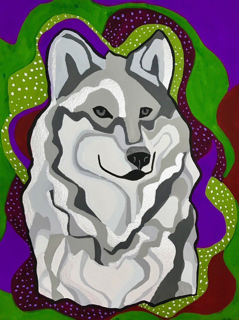 White Wolf Gouache Painting, Wolf Painting, Wolf Wall Art, Wolf Gouache Painting, Wolf Art image 1