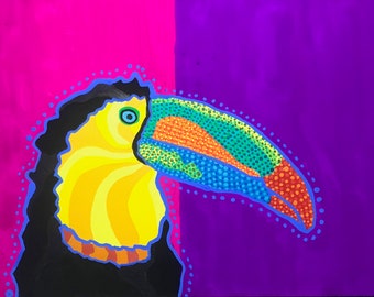 Toucan Gouache Painting, Toucan Portrait Painting, Toucan Painting, Rainforest Bird Painting, Toucan Wall Art, Nature Painting, Toucan