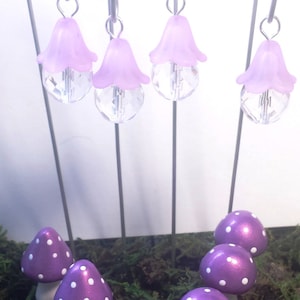 Fairy garden 10 piece set. Purple fairy lights and purple miniature mushrooms. Fairy garden accessories, terrarium décor.