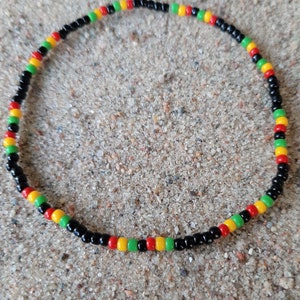 Rasta seed bead stretch anklet. Rasta ankle bracelet, Jamaican anklet, elastic anklet, red, green, yellow, and black ankle bracelet.