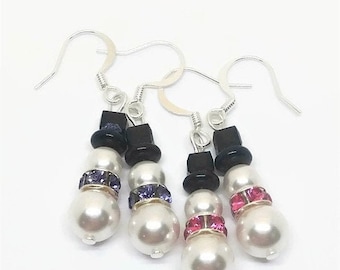 Snowman earrings with Austrian crystal pearls.