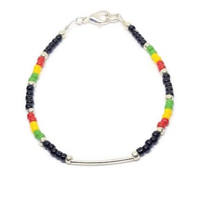 Rasta bar bracelet. Red, green, yellow, and black seed bead bracelet