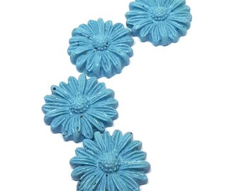 Fairy garden blue miniature flower stepping stones. Set of 4. Turquoise granite look.
