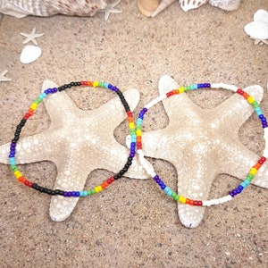 Rainbow stretch bracelet/anklet. Minimalist seed bead stretch anklet/bracelet. Choose your size and color.