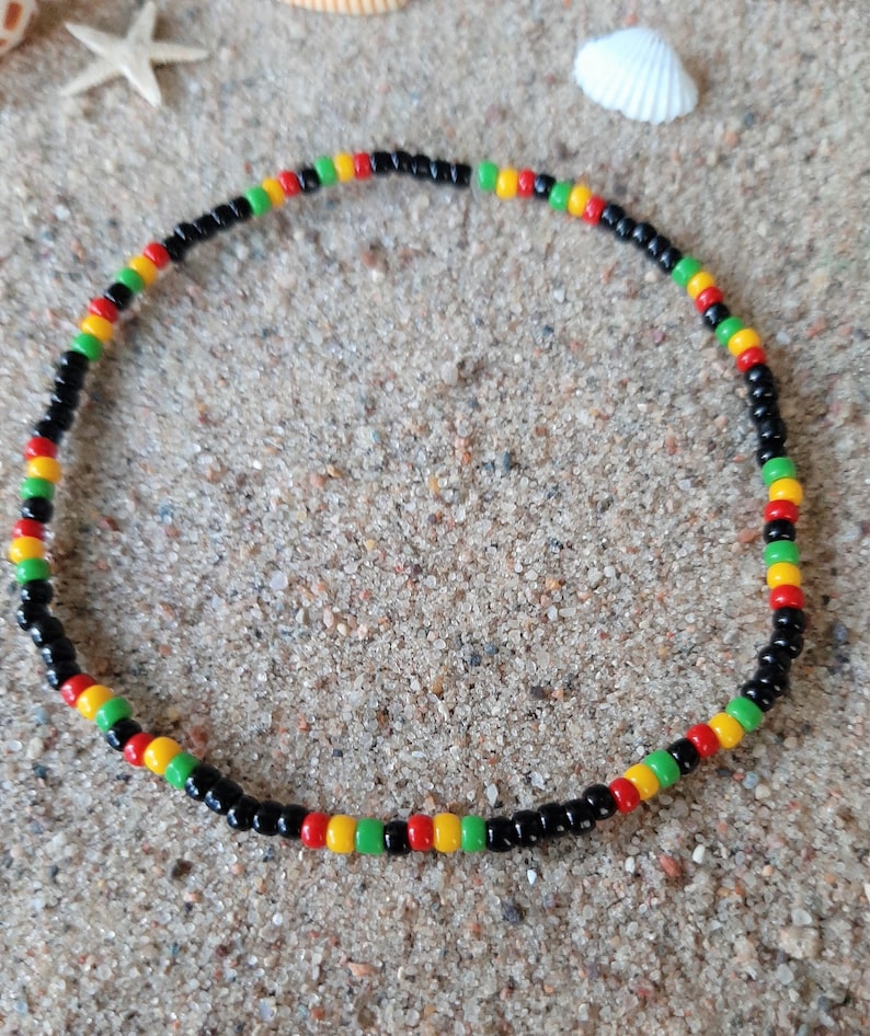 Anklets Rasta Rasta Seed Bead Stretch Anklet, Jamaican Colors - Etsy