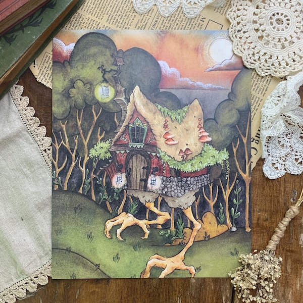 Baba Yaga's Hut sprookjesachtige aquarelprint